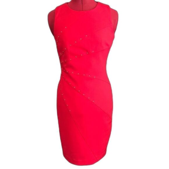 Jessica Simpson Dress Women’s Size 4 Red  Sleeveless Sheath Gold Sunburst - Picture 1 of 8
